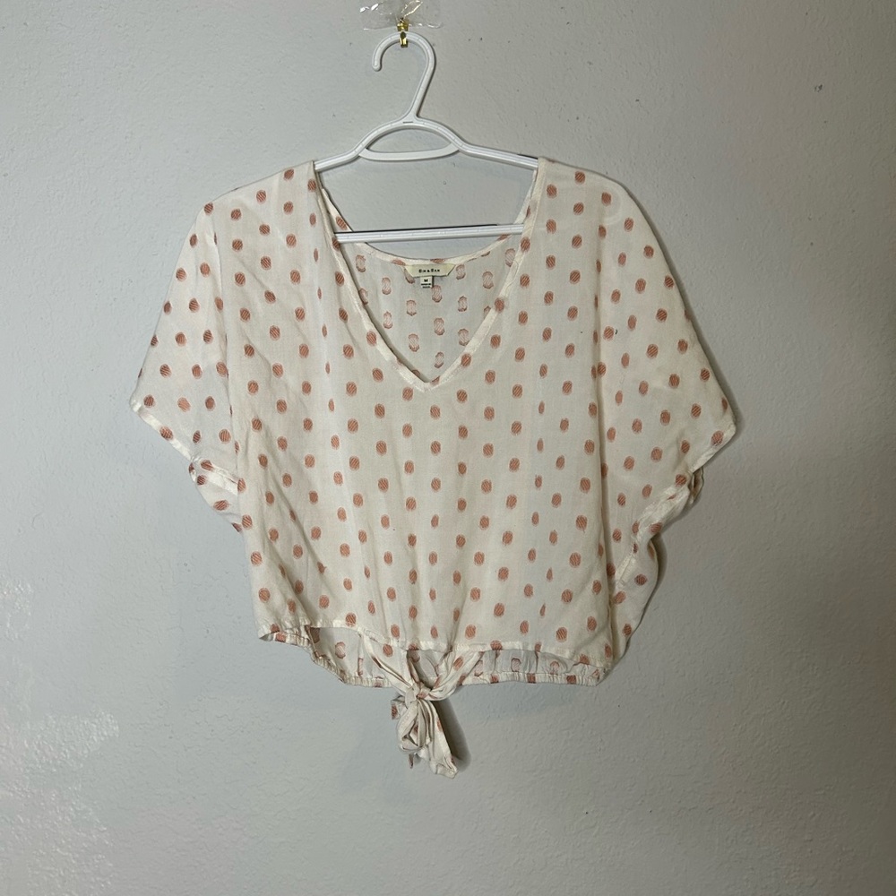 Polka Dot Bat-Wing Crop Top with Front Knot